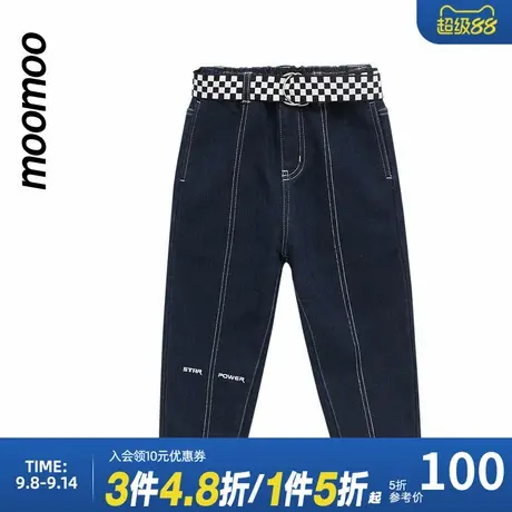 moomoo童装男童休闲裤秋冬季复合绒牛仔长裤儿童户外运动加绒卫裤商品大图