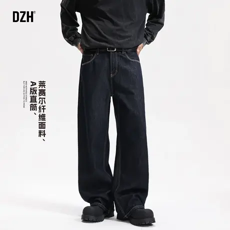 丹宁蓝牛仔裤男直筒秋季裤子男士2025新款男裤美式长裤宽松阔腿裤商品大图