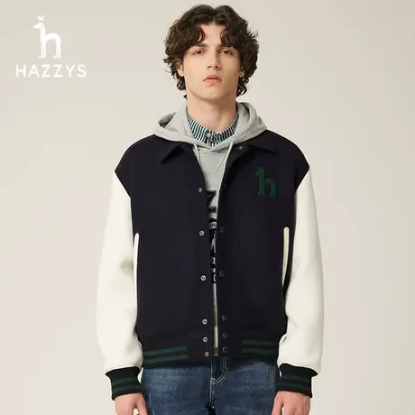 【商场同款】Hazzys哈吉斯冬季新品男士休闲羊毛外套韩版时尚夹克商品大图