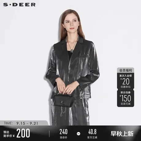 sdeer圣迪奥秋季平驳领开襟拼接薄款西装外套女S21362227图片