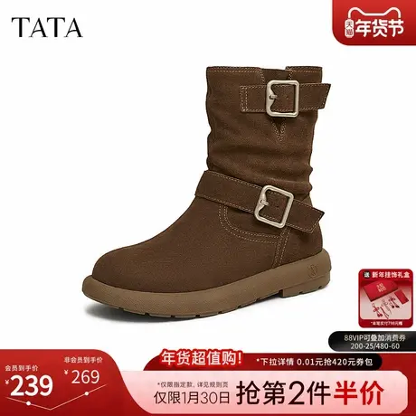 TATA他她复古机车短靴女靴加绒西部靴牛仔靴冬季新款靴子CGY03DZ4商品大图