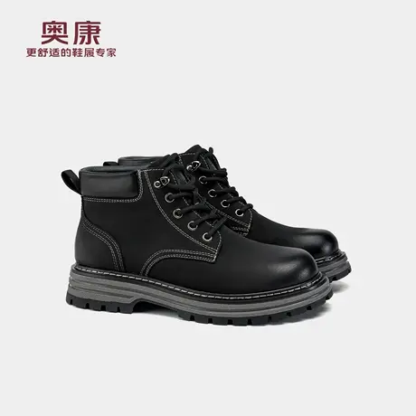 奥康 男鞋冬季工装风马丁靴黑色高帮系带防滑耐磨保暖男靴商品大图