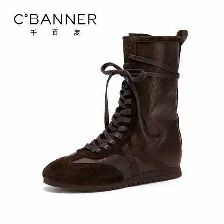 千百度复古骑士靴女冬季2025新款西部拳击靴百搭马丁靴女德训短靴图片