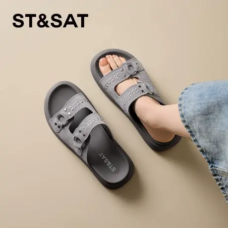 星期六铆钉勃肯拖鞋女2026新款春秋季外穿舒适拖鞋百搭休闲一字拖图片