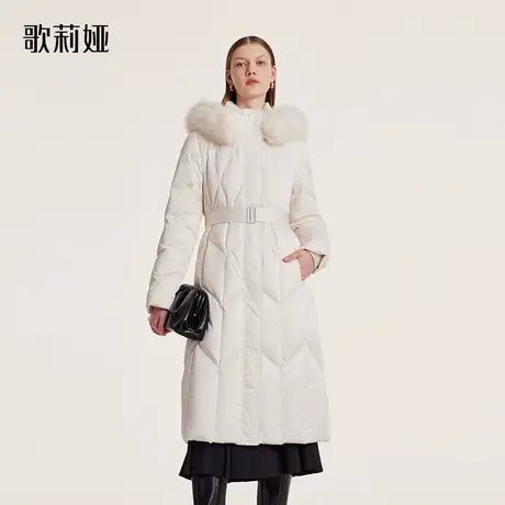 歌莉娅长款羽绒服女2023冬季新款保暖白色鹅绒连帽外套1BDC8D840商品大图