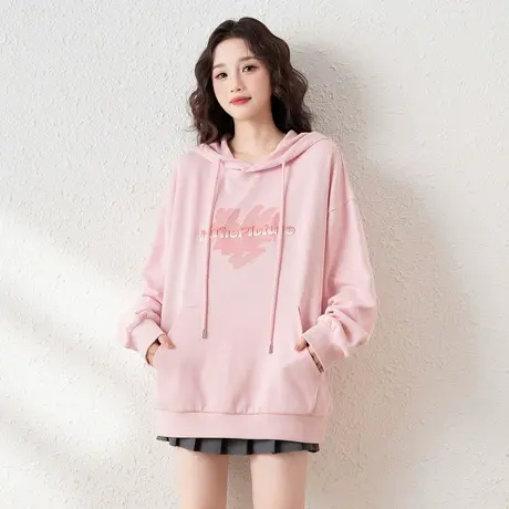 唐狮春季新款女连帽卫衣百搭休闲超好看小个子甜美女士套头衫TD图片