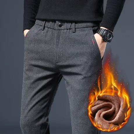 冬季男士加绒加厚抗寒商务西裤秋冬款防风保暖弹力直筒休闲长裤子商品大图