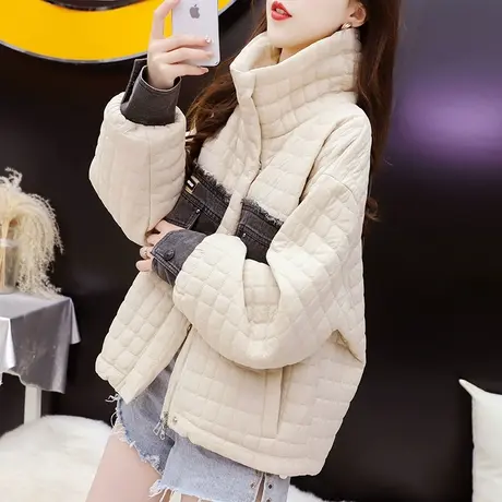 设计感拼接棉服外套女2023新款秋冬季宽松短款小个子洋气百搭上衣图片