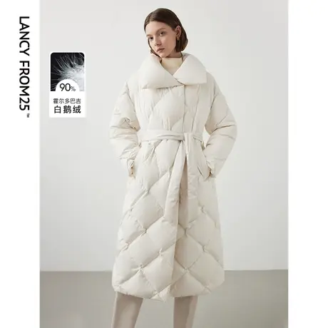 朗姿霍尔多巴吉白鹅绒复古菱格立领羽绒服外套2023冬季新款羽绒服商品大图