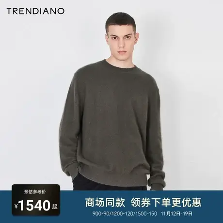 TRENDIANO经典系列绵羊毛圆领微阔毛衣男潮2023新款冬季商品大图