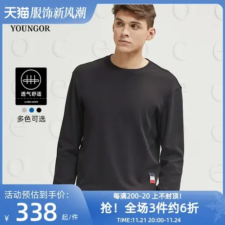 雅戈尔CEO长袖T恤春季新款男士官方休闲纯棉圆领宽松潮流卫衣商品大图