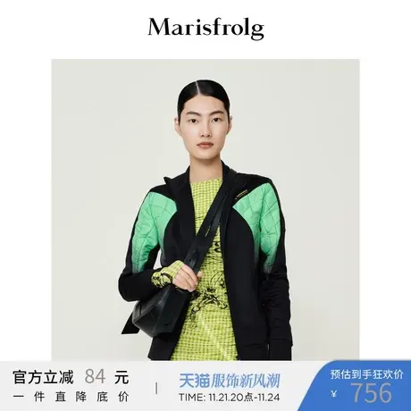 【运动线条系列】玛丝菲尔2022年秋冬新款拼接时尚运动短外套女装商品大图