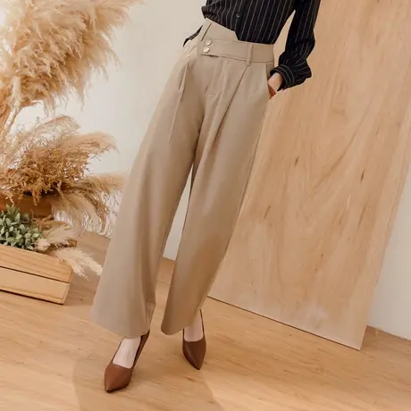 桔熊秋冬季通勤不对称高腰西装裤设计感宽松直筒裤子女大码BA6990图片