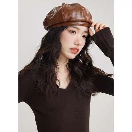 尔给2023早秋新款上衣气质显瘦修身灰色长袖v领薄款短款针织衫女商品大图