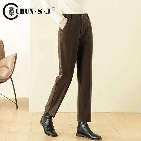【5折捡漏】咖色毛呢裤女直筒裤西装裤秋冬2023新款长裤烟管西裤商品大图