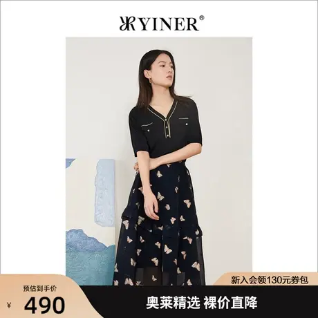 YINER音儿女装2022夏季新款撞色POLO领针织衫套头商品大图