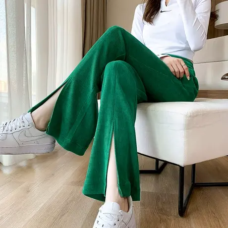 开叉微喇裤女宽松2023春秋新款高腰休闲百搭显瘦阔腿运动喇叭裤子图片