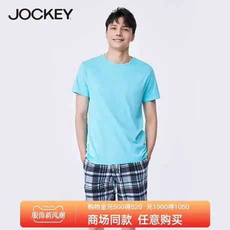 jockey家居服男宽松薄款短袖格子短裤可外穿睡衣夏季休闲T恤套装图片