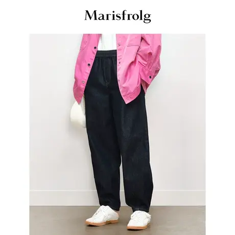 【商场同款】玛丝菲尔2023年秋季新款深蓝色纯棉水洗阔腿牛仔裤图片