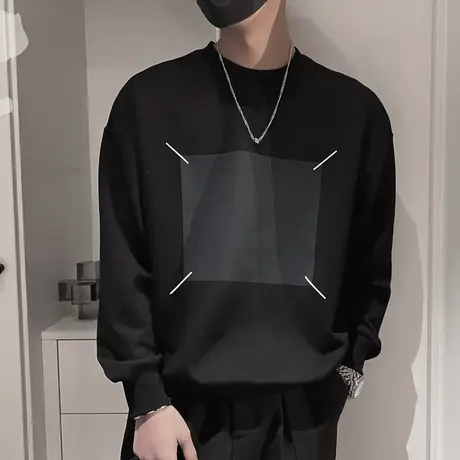 秋季男士卫衣外套上衣宽松套头长袖潮流圆领潮牌个性原宿休闲体恤商品大图