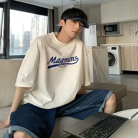 纯棉重磅港风短袖T恤男夏季潮牌潮流设计感小众青年半袖情侣上衣商品大图