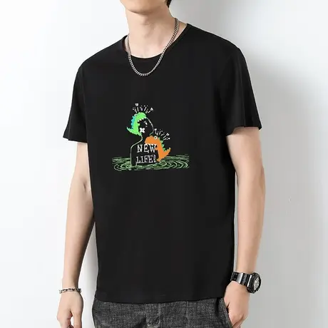 莫代尔短袖t恤男装潮牌夏季冰丝速干凉感半袖黑色上衣服潮流体恤商品大图