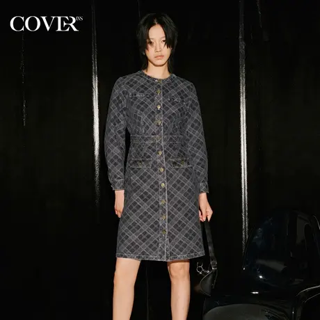 COVER秋季菱形格纹香风牛仔裙图片
