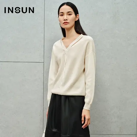INSUN恩裳线上专选冬季镂空前中扭麻花针织衫商品大图