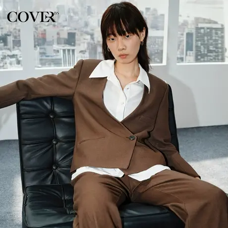 COVER冬季无领式一粒扣弹力西装外套图片