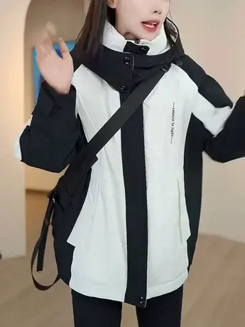 拼色冲锋衣羽绒服女2023冬季新款户外防风保暖潮牌登山服连帽外套图片