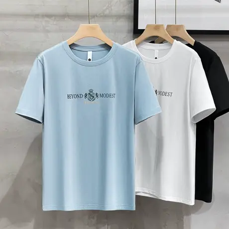 凉感冰丝棉男士短袖T恤欧美简约时尚印花半袖T恤夏季体恤男打底衫商品大图