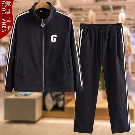 40-50岁中年胖妈妈春秋休闲卫衣两件套大码时尚立领开衫运动套装商品大图
