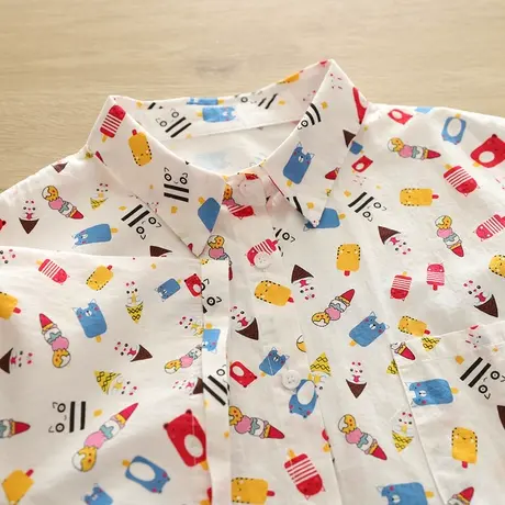 日系软妹学院风童趣可爱涂鸦减龄宽松纯棉布短袖衬衫上衣少女学生图片