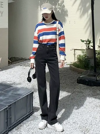 清仓捡漏高街小众直筒牛仔裤女高腰秋冬显瘦宽松ins阔腿拖地裤子商品大图