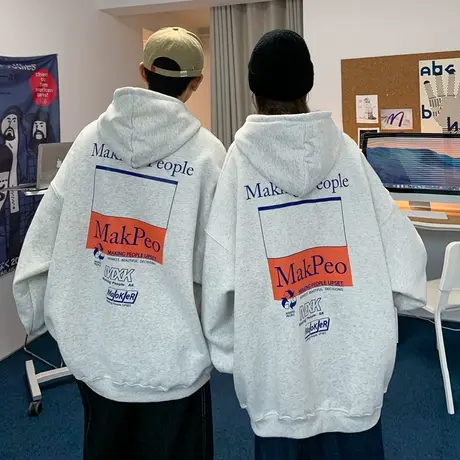 大码美式vintage连帽卫衣女宽松bf慵懒风情侣装国潮加绒加厚外套商品大图