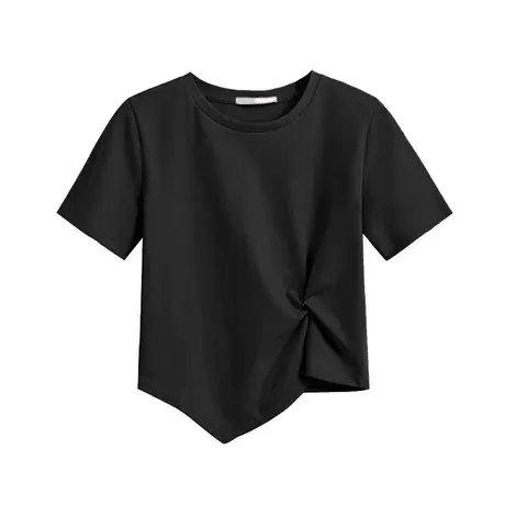 正肩独特别致短袖T恤女夏季2024新款设计感小众短款甜辣妹上衣服商品大图