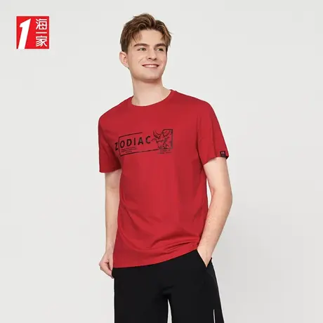 海一家亲肤棉短T夏季时尚动物印花舒适休闲圆领短袖T恤男图片