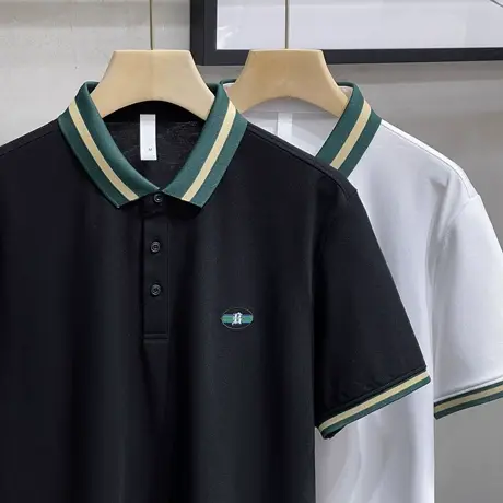 条纹领polo衫男士高级感夏季商务休闲刺绣翻领短袖t恤男高端保罗商品大图