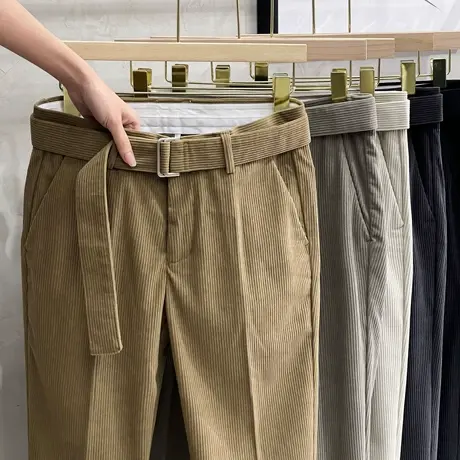 附腰带男裤秋冬灯芯绒裤子男冬加厚条绒裤男士休闲裤冬季外穿商品大图