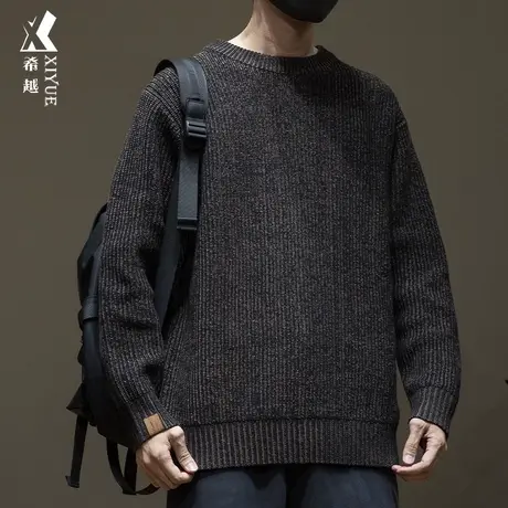 希越日系复古毛衣男冬季新款宽松大码套头针织衫粗线打底男装上衣商品大图