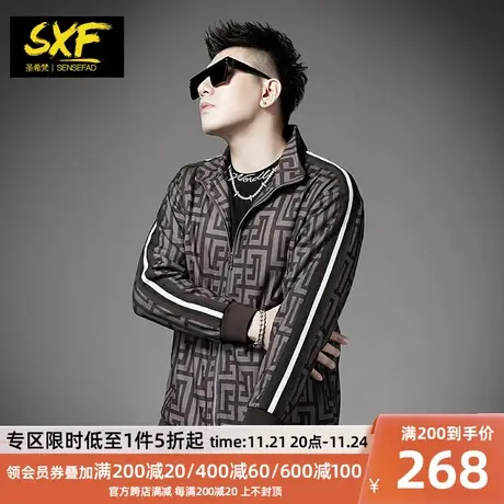 SXF圣希梵夹克男 满版老花翻领衣服2023新款街头潮流休闲男士外套商品大图