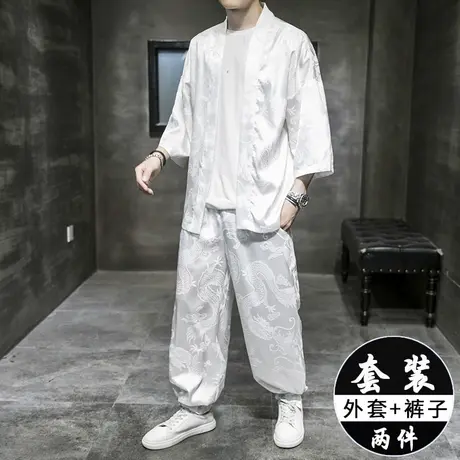 秋装薄款中式汉服套装中国风古装男士仙气古风汉服开衫道袍两件套商品大图
