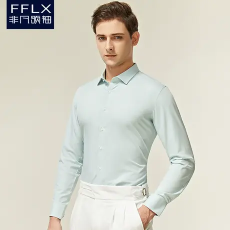 潮流绿色衬衫男长袖一字领温莎领修身抗皱商务正装伴郎西装衬衣商品大图
