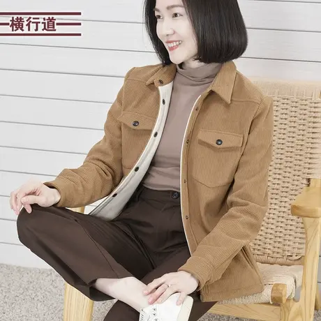 韩版纯色翻领加绒灯芯绒衬衣女大码外穿上衣2025春季新款保暖外套图片