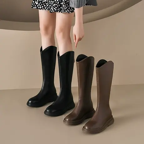 长筒靴女靴子女2023新款秋冬季V口高筒靴厚底长靴女骑士靴瘦瘦靴商品大图