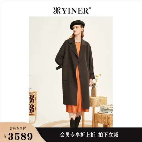 【绵羊毛+羊绒】YINER音儿女装冬季中长款西装领外套双面呢大衣图片