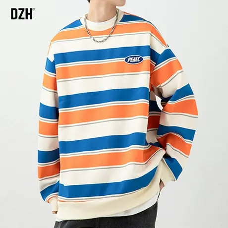 青少年条纹卫衣男春季男装内搭打底2024新款上衣长袖t恤套头外套图片