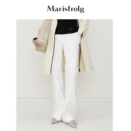 【质感休闲系列】玛丝菲尔春季新款白色高腰休闲阔腿裤微喇裤商品大图