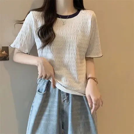 小众别致设计感短袖T恤女夏装2024年新款修身短款半袖上衣打底衫图片