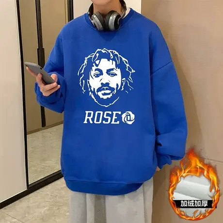罗斯卫衣男ins潮牌美式篮球运动hiphop秋冬圆领加绒加厚情侣外套商品大图